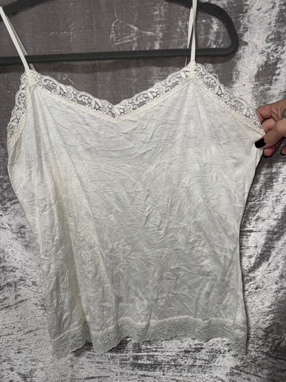 Coldwater Creek Ivory Lace-Trim Spaghetti Strap Tank Top